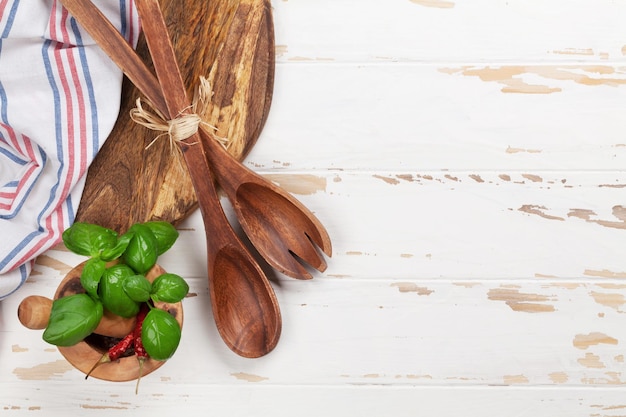 Rustic kitchen scene with utensils